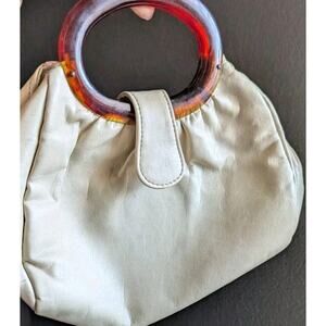 Vtg JR Florida Cream Handbag Purse Lucite Handles 1960s MCM Off White Small